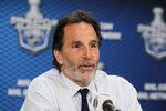 NEWARK, NJ - MAY 21:  Head coach John Tortorella of the New York Rangers speaks to the media after they lost 4 to 1 to the New Jersey Devils in Game Four of the Eastern Conference Final during the 2012 NHL Stanley Cup Playoffs at the Prudential Center on May 21, 2012 in Newark, New Jersey.  (Photo by Bruce Bennett/Getty Images)
