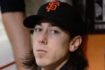 SAN FRANCISCO, CA - MAY 15:  Tim Lincecum #55 of the San Francisco Giants looks on from the dugout in the six inning against the Colorado Rockies at AT&T Park on May 15, 2012 in San Francisco, California.  (Photo by Thearon W. Henderson/Getty Images)