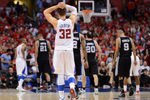 LOS ANGELES, CA - MAY 20:  Blake Griffin #32 of the Los Angeles Clippers reacts late in the fourth quarter before the Clippers lose to the San Antonio Spurs 102-99 in Game Four of the Western Conference Semifinals in the 2012 NBA Playoffs on May 20, 2011 at Staples Center in Los Angeles, California. NOTE TO USER: User expressly acknowledges and agrees that, by downloading and or using this photograph, User is consenting to the terms and conditions of the Getty Images License Agreement.  (Photo by Harry How/Getty Images)