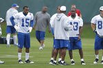 INDIANAPOLIS, IN - MAY 4: LaVon Brazill #15 and T.Y. Hilton #13 of the Indianapolis Colts look on during a rookie minicamp at the team facility on May 4, 2012 in Indianapolis, Indiana. (Photo by Joe Robbins/Getty Images)