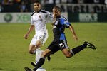 CARSON, CA - AUGUST 20:  Justin Morrow #15 of the San Jose Earthquakes clears a ball in front of Sean Franklin #5 of the Los Angeles Galaxy at The Home Depot Center on August 20, 2011 in Carson, California.  (Photo by Harry How/Getty Images)