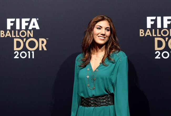 ZURICH, SWITZERLAND - JANUARY 09:  Hope Solo of USA during the red carpet arrivals for the FIFA Ballon d'Or Gala 2011 on January 9, 2012 in Zurich, Switzerland.  (Photo by Scott Heavey/Getty Images)