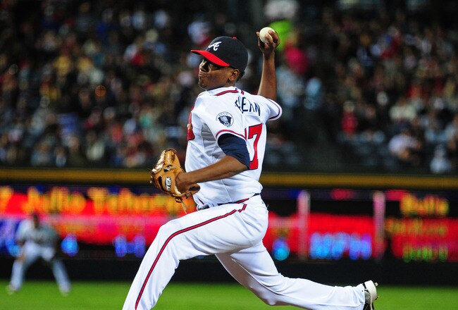 ATLANTA - SEPTEMBER 16: Julio Teheran #57 of the Atlanta Braves pitches against the New York Mets at Turner Field on September 16, 2011 in Atlanta, Georgia. (Photo by Scott Cunningham/Getty Images)