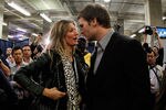 INDIANAPOLIS, IN - FEBRUARY 05:  Tom Brady #12 of the New England Patriots chats with his wife Gisele Bundchen after losing to the New York Giants by a score of 21-17 in Super Bowl XLVI at Lucas Oil Stadium on February 5, 2012 in Indianapolis, Indiana.  (Photo by Rob Carr/Getty Images)
