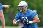 ALLEN PARK, MI - MAY 12:  Riley Reiff #71 of the Detroit Lions does a drill during a rookie mini camp at the Detroit Lions Headquarters and Training Facility on May 12, 2012 in Allen Park, Michigan. (Photo by Gregory Shamus/Getty Images)