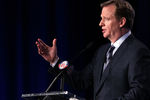 INDIANAPOLIS, IN - FEBRUARY 03:  NFL Commissioner Roger Goodell addresses the media during a news conference ahead of Superbowl XLVI on February 3, 2012 in Indianapolis, Indiana.  (Photo by Jamie Squire/Getty Images)