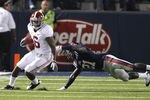 OXFORD, MS - OCTOBER 15:  Running back Blake Sims #6 of the Alabama Crimson Tide gets past defensive back Senquez Golson #21 of the Mississippi Rebels for a first down on October 15, 2011 at Vaught- Hemingway Stadium in Oxford, Mississippi. (Photo by Butch Dill/Getty Images)