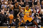 MIAMI, FL - JANUARY 19:  LeBron James #6 of the Miami Heat is guarded by Kobe Bryant #24 of the Los Angeles Lakers during a game  at American Airlines Arena on January 19, 2012 in Miami, Florida. NOTE TO USER: User expressly acknowledges and agrees that, by downloading and/or using this Photograph, User is consenting to the terms and conditions of the Getty Images License Agreement.  (Photo by Mike Ehrmann/Getty Images)