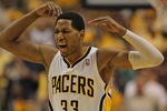 INDIANAPOLIS, IN - MAY 20: Danny Granger #33 of the Indiana Pacers celebrates hitting a shot against the Miami Heat in Game Four of the Eastern Conference Semifinals in the 2012 NBA Playoffs at Bankers Life Fieldhouse on May 20, 2012 in Indianapolis, Indiana. NOTE TO USER: User expressly acknowledges and agrees that, by downloading and/or using this photograph, User is consenting to the terms and conditions of the Getty Images License Agreement. (Photo by Jonathan Daniel/Getty Images)