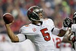 ATLANTA, GA - JANUARY 01:  Josh Freeman #5 of the Tampa Bay Buccaneers against the Atlanta Falcons at Georgia Dome on January 1, 2012 in Atlanta, Georgia.  (Photo by Kevin C. Cox/Getty Images)