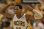 INDIANAPOLIS, IN - MAY 20: Danny Granger #33 of the Indiana Pacers celebrates hitting a shot against the Miami Heat in Game Four of the Eastern Conference Semifinals in the 2012 NBA Playoffs at Bankers Life Fieldhouse on May 20, 2012 in Indianapolis, Indiana. NOTE TO USER: User expressly acknowledges and agrees that, by downloading and/or using this photograph, User is consenting to the terms and conditions of the Getty Images License Agreement. (Photo by Jonathan Daniel/Getty Images)
