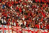 BLOEMFONTEIN, SOUTH AFRICA - JUNE 27:  England fans enjoy the atmosphere during the 2010 FIFA World Cup South Africa Round of Sixteen match between Germany and England at Free State Stadium on June 27, 2010 in Bloemfontein, South Africa.  (Photo by Michael Steele/Getty Images)