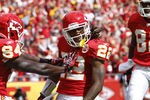 KANSAS CITY, MO - SEPTEMBER 26: Dexter McCluster #22 of the Kansas City Chiefs celebrates with Chris Chambers #84 after a 31-yard touchdown reception against the San Francisco 49ers at Arrowhead Stadium on September 26, 2010 in Kansas City, Missouri. The Chiefs won 31-10. (Photo by Joe Robbins/Getty Images)