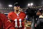 SAN FRANCISCO, CA - JANUARY 22:  Alex Smith #11 of the San Francisco 49ers walks off the field at the end of the NFC Championship Game against the New York Giants at Candlestick Park on January 22, 2012 in San Francisco, California. The Giants beat the 49ers 20-17.  (Photo by Thearon W. Henderson/Getty Images)