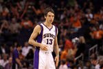 PHOENIX, AZ - APRIL 25:  Steve Nash #13 of the Phoenix Suns during the NBA game against the San Antonio Spurs at US Airways Center on April 25, 2012 in Phoenix, Arizona.  The Spurs defeated the Suns 110-106.  NOTE TO USER: User expressly acknowledges and agrees that, by downloading and or using this photograph, User is consenting to the terms and conditions of the Getty Images License Agreement.  (Photo by Christian Petersen/Getty Images)