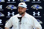 OWINGS MILLS, MD - MAY 13:  Doug O'Neill, trainer of Kentucky Derby winner I'll Have Another, speaks to members of the media after attending a practice during the Baltimore Ravens minicamp on May 13, 2012 in Owings Mills, Maryland.  (Photo by Patrick McDermott/Getty Images)