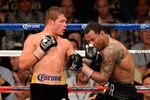 LAS VEGAS, NV - MAY 05:  (L-R) Canelo Alvarez throws a left to the head of Shane Mosley during their WBC super welterweight title fight at the MGM Grand Garden Arena on May 5, 2012 in Las Vegas, Nevada.  (Photo by Ethan Miller/Getty Images)