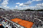 ROME, ITALY - MAY 21:  A general view of Novak Djokovic of Serbia serving to Rafael Nadal of Spain in the final during day ten of the Internazionali BNL d'Italia 2012 Tennis on May 21, 2012 in Rome, Italy.  (Photo by Julian Finney/Getty Images)