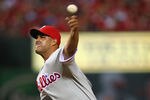 ST. LOUIS, MO - MAY 24: Reliever Raul Valdes #46 of the Philadelphia Phillies pitches against the St. Louis Cardinals at Busch Stadium on May 24, 2012 in St. Louis, Missouri.  (Photo by Dilip Vishwanat/Getty Images)