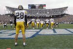 STATE COLLEGE, PA - OCTOBER 23:  Punter David Bradley #28 of the Iowa Hawkeyes prepares to punt against the Penn State Nittany Lions during the game at Beaver Stadium on October 23, 2004 in State College, Pennsylvania.  The Hawkeyes defeated the Nittany Lions 6-4.  (Photo by Doug Pensinger/Getty Images)