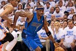 OKLAHOMA CITY, OK - APRIL 30:  Jason Terry #31 of the Dallas Mavericks drives on Russell Westbrook #0 of the Oklahoma City Thunder in Game Two of the Western Conference Quarterfinals in the 2012 NBA Playoffs on April 30, 2012 at the Chesapeake Energy Arena in Oklahoma City, Oklahoma. Oklahoma City defeated Dallas 102-99. NOTE TO USER: User expressly acknowledges and agrees that, by downloading and or using the photograph, User is consenting to the terms and conditions of the Getty Images License Agreement. (Photo by Brett Deering/Getty Images)