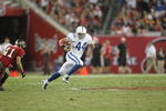 TAMPA, FL - OCTOBER 03: Tight end Dallas Clark #44 of the Indianapolis Colts runs the ball against Safety Sean Jones #26 of the Tampa Bay Buccaneers at Raymond James Stadium on October 3, 2011 in Tampa, Florida. (Photo by Marc Serota/Getty Images)