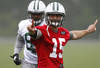 FLORHAM PARK, NJ - MAY 24:  Tim Tebow #15 of the New York Jets work out at an organized team activity at the New York Jets Atlantic Health Jets Training Center on May 24, 2012 in Florham Park, New Jersey.  (Photo by Jeff Zelevansky/Getty Images)