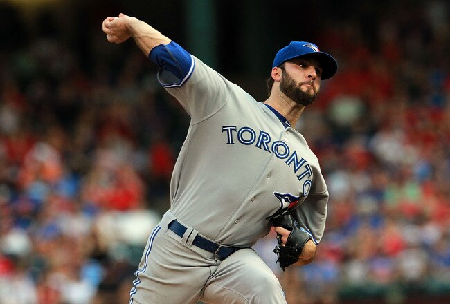ARLINGTON, TX - MAY 25:  Brandon Morrow #23 of the Toronto Blue Jays throws against the Texas Rangers at Rangers Ballpark in Arlington on May 25, 2012 in Arlington, Texas.  (Photo by Ronald Martinez/Getty Images)