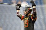 FOXBORO, MA - MAY 26:  Christian Walsh #19 of the Maryland Terripans celebrates a goal during the second half of their win over the Duke Blue Devils in a semifinal game of the 2012 NCAA Division I Men's Lacrosse Championships  at Gillette Stadium on May 26, 2012 in Foxboro, Massachusetts.  (Photo by Winslow Townson/Getty Images)