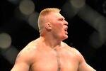 LAS VEGAS - JULY 11:  Brock Lesnar reacts after knocking out Frank Mir during their heavyweight title bout during UFC 100 on July 11, 2009 in Las Vegas, Nevada.  (Photo by Jon Kopaloff/Getty Images)