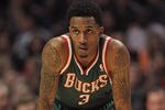 CHICAGO, IL - JANUARY 27:  Brandon Jennings #3 of the Milwaukee Bucks waits as a player for the Chicago Bulls shoots a free-throw at the United Center on January 27, 2012 in Chicago, Illinois. The Bulls defeated the Bucks 107-100. NOTE TO USER: User expressly acknowledges and agrees that, by downloading and or using this photograph, User is consenting to the terms and conditions of the Getty Images License Agreement.  (Photo by Jonathan Daniel/Getty Images)