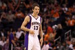 PHOENIX, AZ - APRIL 25:  Steve Nash #13 of the Phoenix Suns during the NBA game against the San Antonio Spurs at US Airways Center on April 25, 2012 in Phoenix, Arizona.  The Spurs defeated the Suns 110-106.  NOTE TO USER: User expressly acknowledges and agrees that, by downloading and or using this photograph, User is consenting to the terms and conditions of the Getty Images License Agreement.  (Photo by Christian Petersen/Getty Images)