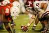 FORT LAUDERDALE, FL - OCTOBER 03: Center Ben Habern #61 of the Oklahoma Sooners prepares to snap the ball while taking on the Miami Hurricanes at Land Shark Stadium on October 3, 2009 in Fort Lauderdale, Florida. Miami defeated Oklahoma 21-20. (Photo by Doug Benc/Getty Images)