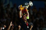 VIENNA, AUSTRIA - JUNE 29: Iker Casillas of Spain lifts the trophy after winning against Germany in the UEFA EURO 2008 Final match between Germany and Spain at Ernst Happel Stadion on June 29, 2008 in Vienna, Austria.  (Photo by Laurence Griffiths/Getty Images)