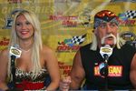 DOVER, DE - SEPTEMBER 24:  (L-R), Brooke Hogan and her father Hulk Hogan respond to questions from the media during a press confrence, prior to the NASCAR Nextel Cup Series Dover 400 on September 24, 2006 at Dover International Speedway in Dover, Delaware.  (Photo by Chris Trotman/Getty Images for NASCAR)