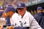 ST. PETERSBURG - MAY 19:  Manager Joe Maddon #70 of the Tampa Bay Rays directs his team against the Atlanta Braves during the game at Tropicana Field on May 19, 2012 in St. Petersburg, Florida.  (Photo by J. Meric/Getty Images)