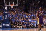 OKLAHOMA CITY, OK - MAY 21:  Kobe Bryant #24 of the Los Angeles Lakers during Game Five of the Western Conference Semifinals of the 2012 NBA Playoffs at Chesapeake Energy Arena on May 21, 2012 in Oklahoma City, Oklahoma.  NOTE TO USER: User expressly acknowledges and agrees that, by downloading and or using this photograph, User is consenting to the terms and conditions of the Getty Images License Agreement.  (Photo by Ronald Martinez/Getty Images)