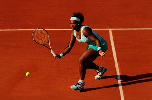 PARIS, FRANCE - MAY 29:  Serena Williams of USA plays a forehand in her women's singles first round match between Serena Williams of USA and Virginie Razzano of France during day three of the French Open at Roland Garros on May 29, 2012 in Paris, France.  (Photo by Mike Hewitt/Getty Images)