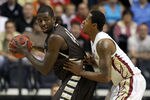 NASHVILLE, TN - MARCH 16:  Andrew Nicholson #44 of the St. Bonaventure Bonnies holds the ball against the Florida State Seminoles during the second round of the 2012 NCAA Men's Basketball Tournament at Bridgestone Arena on March 16, 2012 in Nashville, Tennessee.  (Photo by Jamie Squire/Getty Images)