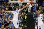 ATLANTA, GA - MARCH 25:  Pierre Jackson #55 of the Baylor Bears has his shot blocked by Anthony Davis #23 of the Kentucky Wildcats during the 2012 NCAA Men's Basketball South Regional Final at the Georgia Dome on March 25, 2012 in Atlanta, Georgia.  (Photo by Kevin C. Cox/Getty Images)