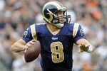 CLEVELAND, OH - NOVEMBER 13: Quarterback Sam Bradford #8 of the St. Louis Rams looks for a receiver during the first quarter against the Cleveland Browns at Cleveland Browns Stadium on November 13, 2011 in Cleveland, Ohio. The Rams defeated the Browns 13-12. (Photo by Jason Miller/Getty Images)