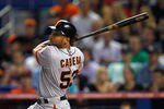 MIAMI, FL - MAY 25: Melky Cabrera #53 of the San Francisco Giants hits during a game against the Miami Marlins at Marlins Park on May 25, 2012 in Miami, Florida.  (Photo by Sarah Glenn/Getty Images)