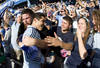 KANSAS CITY, KS - OCTOBER 15: Soony Saad #11 of Sporting Kansas City celebrates with fans a 2-0 win over New York Red Bulls at Livestrong Sporting Park on October 15, 2011 in Kansas City, Kansas. (Photo by Ed Zurga/Getty Images)