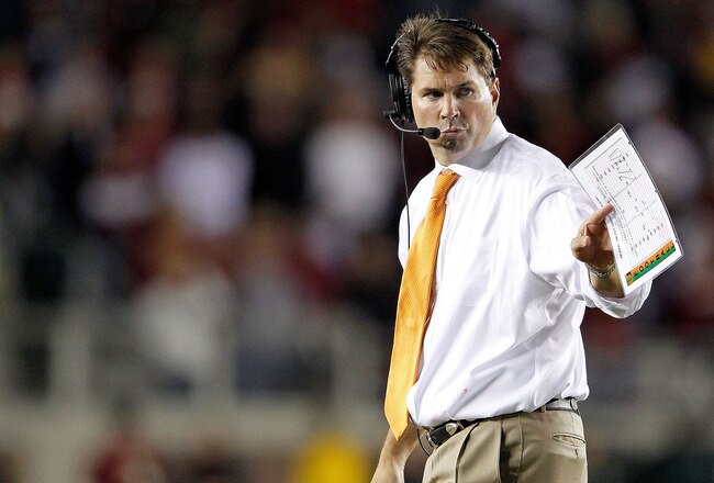 TALLAHASSEE, FL - NOVEMBER 12:   Miami Hurricanes head coach Al Golden looks on  during a game against the Florida State Seminoles  at Doak Campbell Stadium on November 12, 2011 in Tallahassee, Florida.  (Photo by Mike Ehrmann/Getty Images)