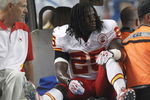 DETROIT, MI - SEPTEMBER 18:  Jamaal Charles #25 of the Kansas City Chiefs is driven off the field after being injured against the Detroit Lions at Ford Field on September 18, 2011 in Detroit, Michigan.  (Photo by Dave Reginek/Getty Images)