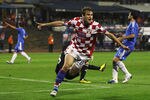 ZAGREB, CROATIA - SEPTEMBER 07: Nikica Jelavic of Croatia celebrates a goal only for it to be disallowed for offside during the EURO 2012 Qualifying Group F match between Croatia and Greece at the Stadion Maksimir on September 7, 2010 in Zagreb, Croatia.  (Photo by Michael Steele/Getty Images)