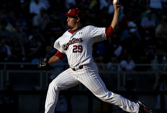 OMAHA, NE - JUNE 28:  Pitcher Michael Roth #29 of the South Carolina Gamecocks throws against the Florida Gators during game 2 of the men's 2011 NCAA College Baseball World Series at TD Ameritrade Park Omaha on June 28, 2011 in Omaha, Nebraska.  (Photo by Ronald Martinez/Getty Images)