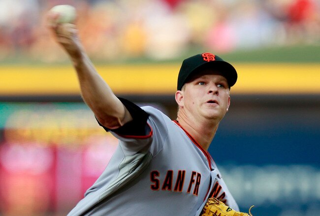 ATLANTA, GA - AUGUST 17:  Matt Cain #18 of the San Francisco Giants against the Atlanta Braves at Turner Field on August 17, 2011 in Atlanta, Georgia.  (Photo by Kevin C. Cox/Getty Images)