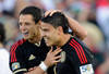 PASADENA, CA - JUNE 25:  Pablo Barrera #7 of Mexico celebrates his goal with Javier 'Chicharito' Hernandez #14 against the United States during the 2011 CONCACAF Gold Cup Championship at the Rose Bowl on June 25, 2011 in Pasadena, California.  (Photo by Kevork Djansezian/Getty Images)