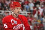 DETROIT - MAY 24:  Nicklas Lidstrom #5 of the Detroit Red Wings prepares for action against the Pittsburgh Penguins during game one of the 2008 NHL Stanley Cup Finals at Joe Louis Arena on May 24, 2008 in Detroit, Michigan.  (Photo by Bruce Bennett/Getty Images)